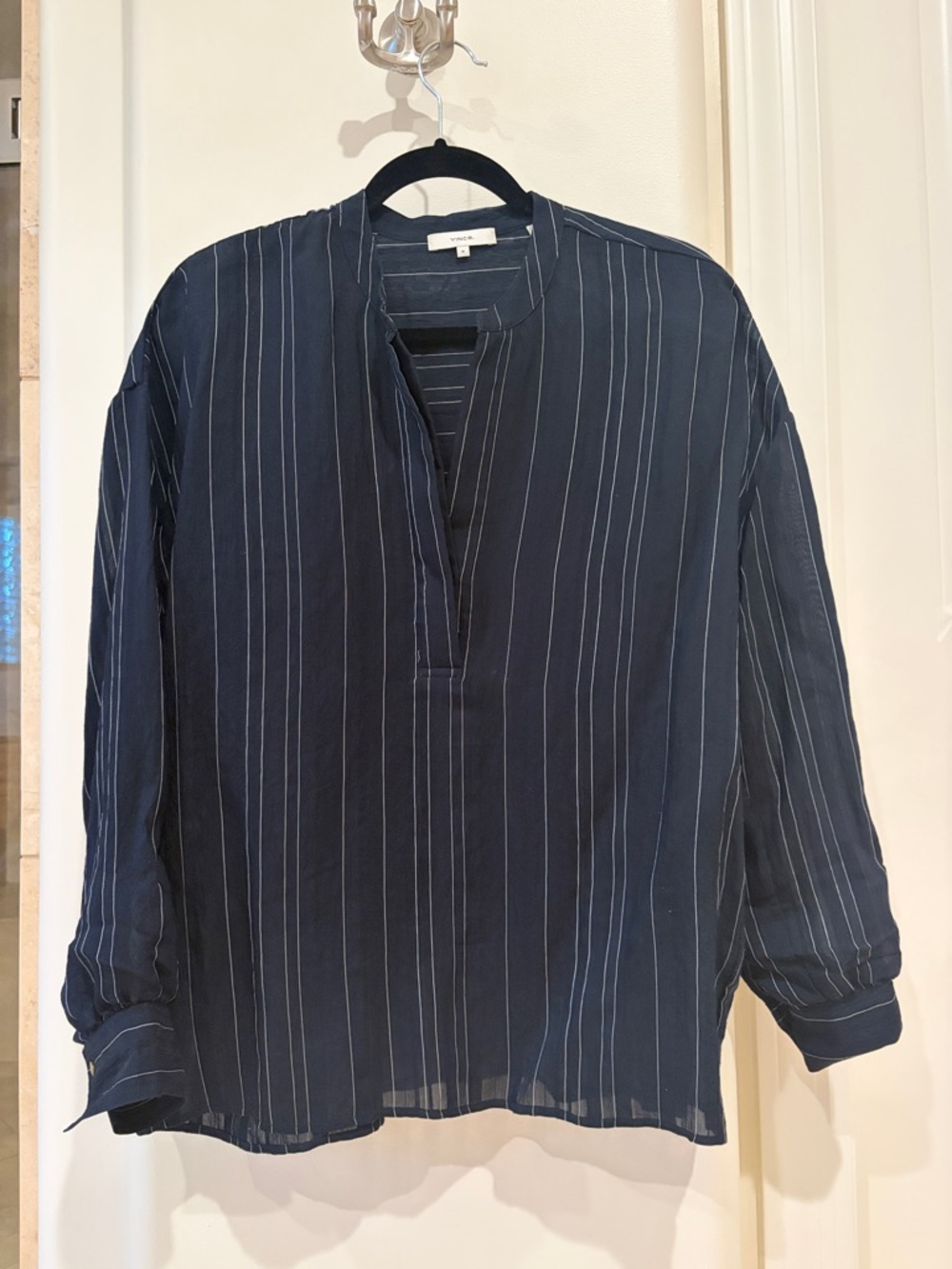 Vince Lightweight Navy Pinstripe Tunic Blouse
